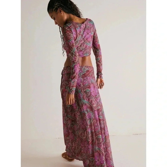 New Free People Supernova Set Two Piece Skirt Crop Top Long Sleeve Purple Small - Picture 4 of 14